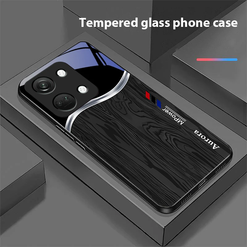 Advanced Wood Grain Tempered Glass Phone Case - Black, Hard Shell Design