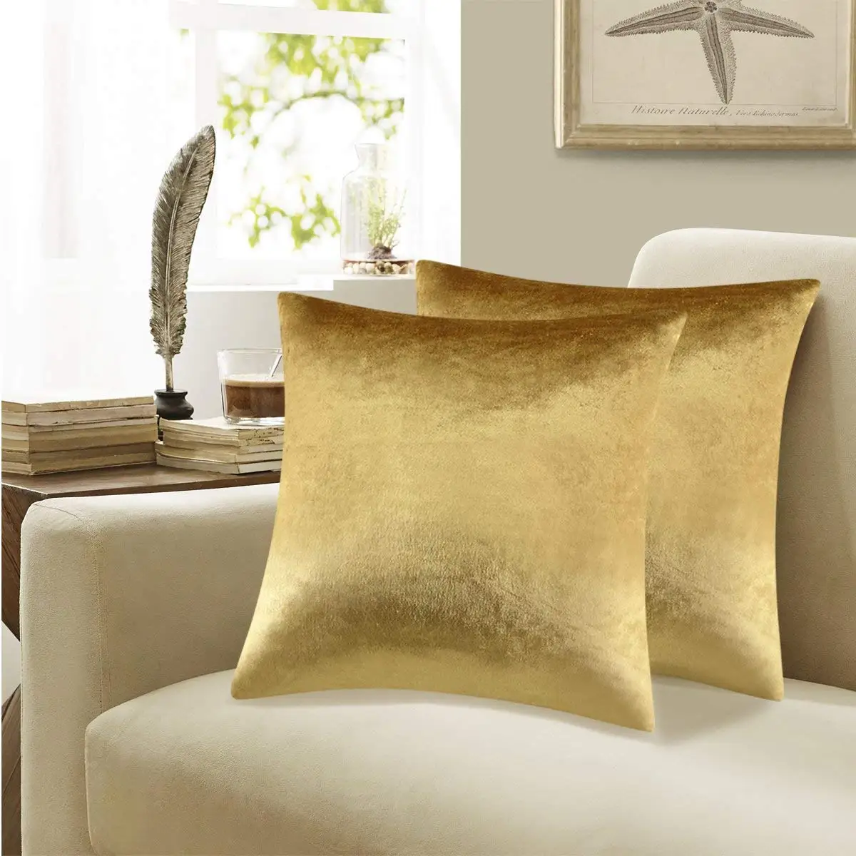 Gold Velvet Decorative Throw Pillow Covers, Couch, Sofa, Bed, Soft Cushion Covers,18x18, 2 Pack 6