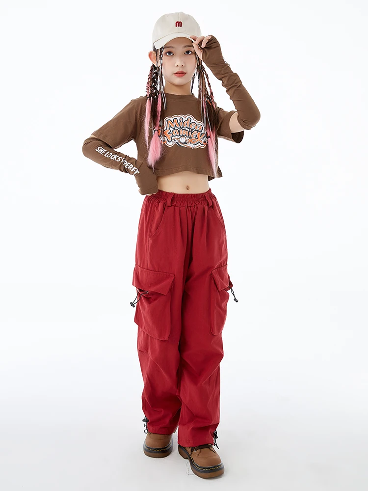 Kids Jazz Dance Costume Hip Hop Girls Clothes Crop Tops Cargo Pants Loose  Casual Concert Performance Stage Outfit B size 120CM Color Tops-Vest 2pcs