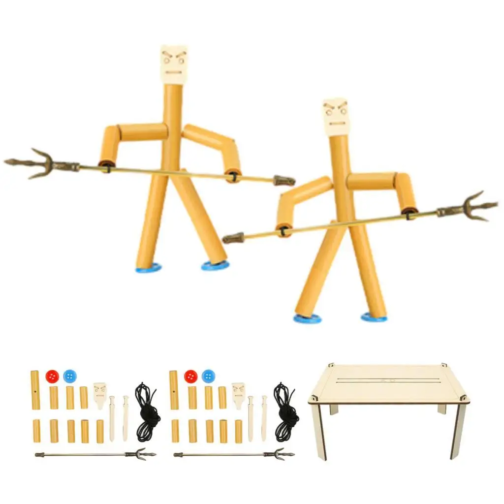 Wooden Fencing Puppets Game Fun Desktop Thread Puppet Game for Children Kids