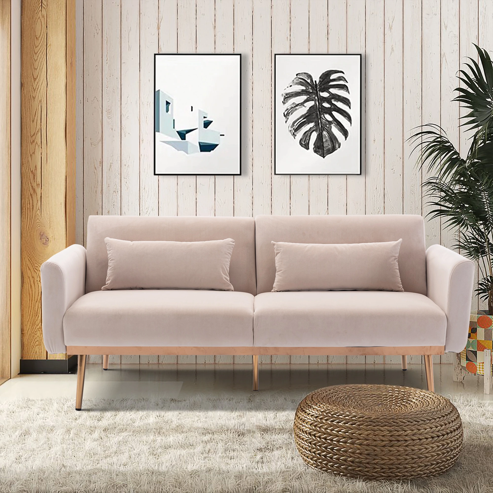 Sofá minimalista moderno para el hogar, mueble de terciopelo con pies de  Metal, color Beige, 29,92 