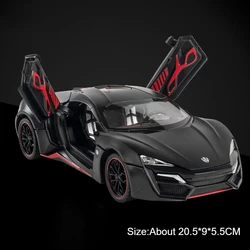 1:24 Scale Diecast Alloy Supercar Toy with Sound & Light - Pull - Back Miniature for Kids' Collection & Gifts (Lykan Black)