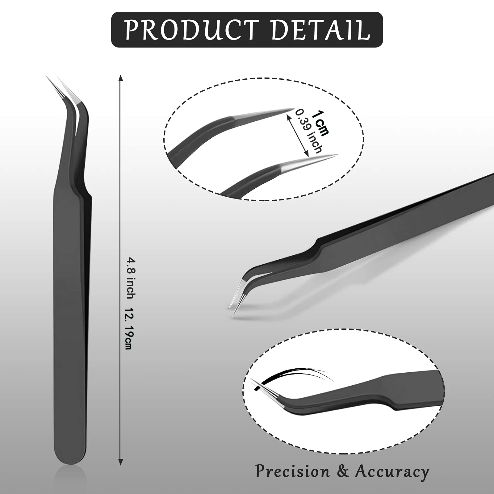 9pcs 9 Pieces Curved Tip Eyelash Extension Tweezers, Stainless Steel Curved Tip Tweezers Pointed Tip Tweezers with Protective Co 2