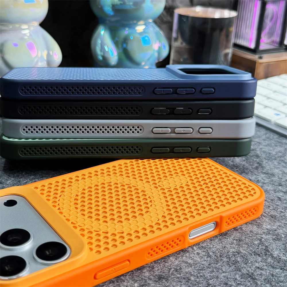 Honeycomb Heat Dissipation Shockproof Case with Magsafe-Compatible Magnetic Breathable Cover