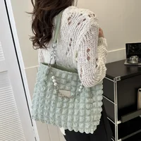 2025 Fashion Plaid Tote Bag for Women – Large Capacity Soft Fabric Shoulder Handbag with Beaded Chain, Stylish Commuter Purse for Ladies - Image 5