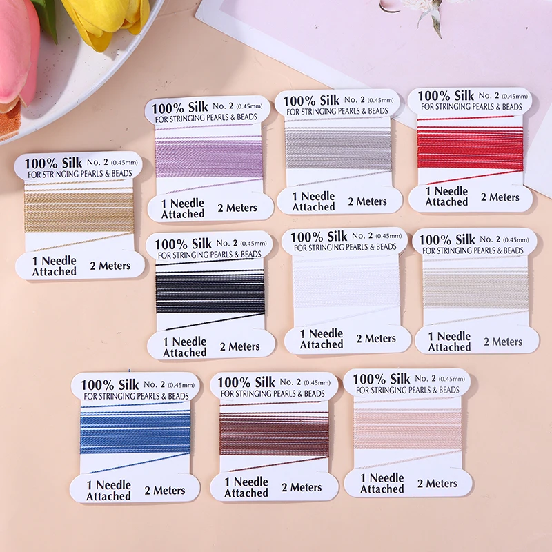 1Pcs 2# 0.45mm Handmade 100% Natural Silk Cord Rope With Beaded Silk Thread Needle End Silk For DIY Jewelry Making