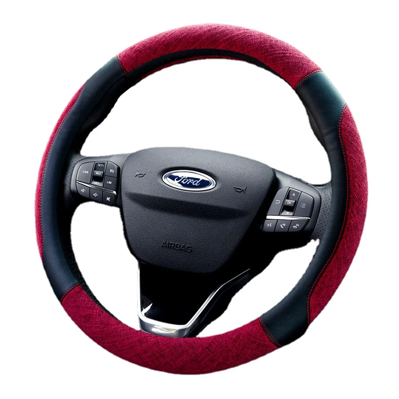 

Steering Wheel Cover for Ford SMAX Mustang Taurus O-type Universal High Quality Car Accessories Flax Non-slip Sweatproof 38cm