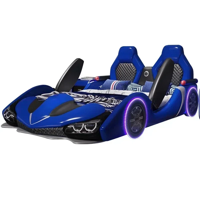 Factory Double Creative Kids Car Bed Boy Cartoon Leather Single Bed with Guardrail Girl Children Racing Car