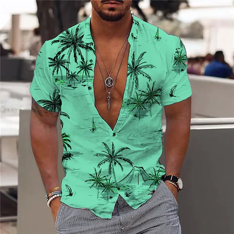 2022 Coconut Tree Shirts For Men 3d Printed Men's Hawaiian Shirt Beach 5xl Short Sleeve Fashion Tops Tee Shirt Men Blouse Camisa 2