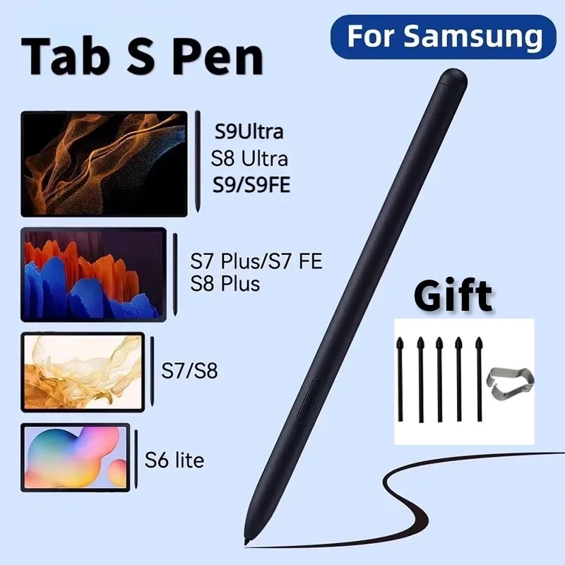 태블릿 스타일러스 터치 펜슬 S 펜, 삼성 갤럭시 태블릿 탭 S8 S9 S9FE S7 FE S6 라이트 S7 + S8 + 터치 펜, 블루투스 없음 