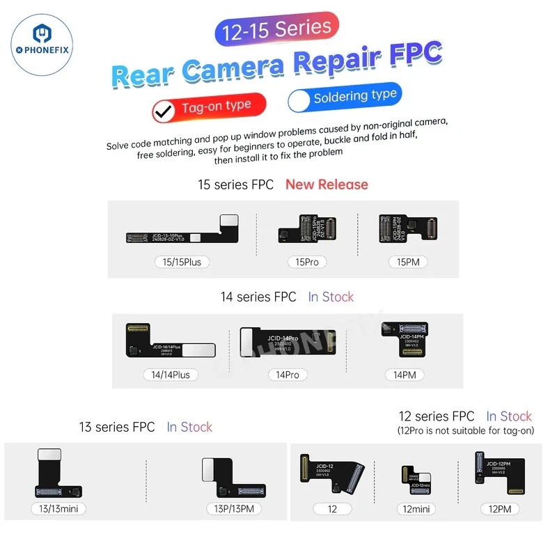 Non-removal Tag-on Rear Camera Repair FPC Flex for iPhone 12 13 14 15PM Camera Pop-up Window Repair FPC Cable No Soldering