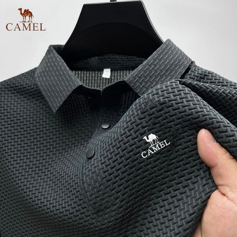 Embroidered CAMEL High End Ice Silk Elastic Polo Shirt New Summer T-shirt Trendy Breathable Business Short Sleeve Luxury Top