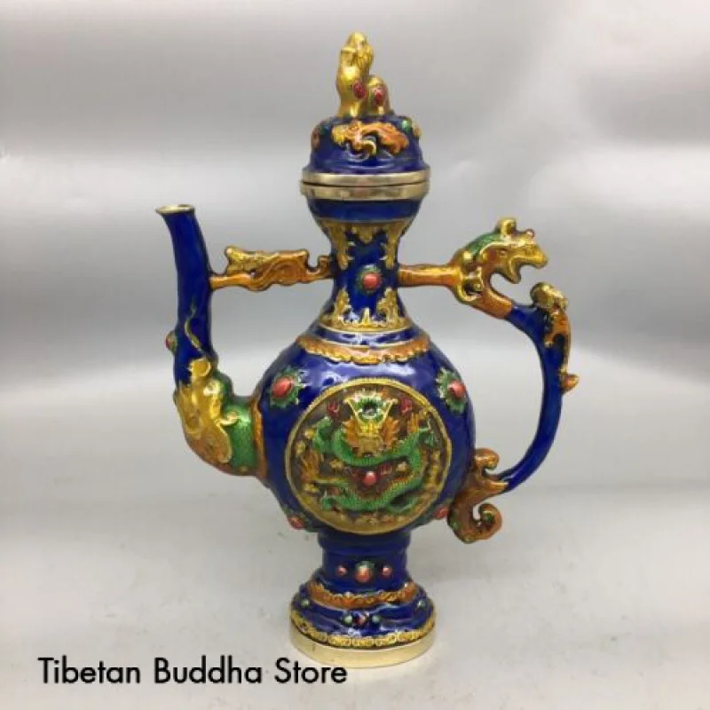 

Antique bronze ware collection, enamel colored flat dragon pot