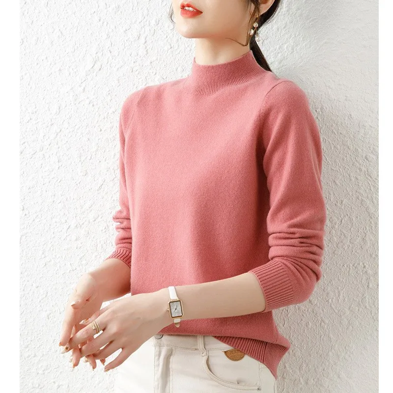 New Fashion Autumn and Winter Women's Clothing Semi-turtleneck Lady's Solid Color Sweater Casual Elegant Knitted Bottoming Sh181