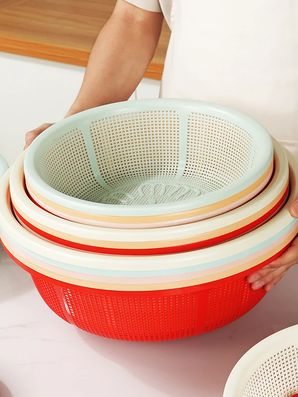 Large Size Plastic Drain Basket Kitchen Vegetable Waing Basket Rice Straining Basket Hollow out Fruit Basket round Sieve