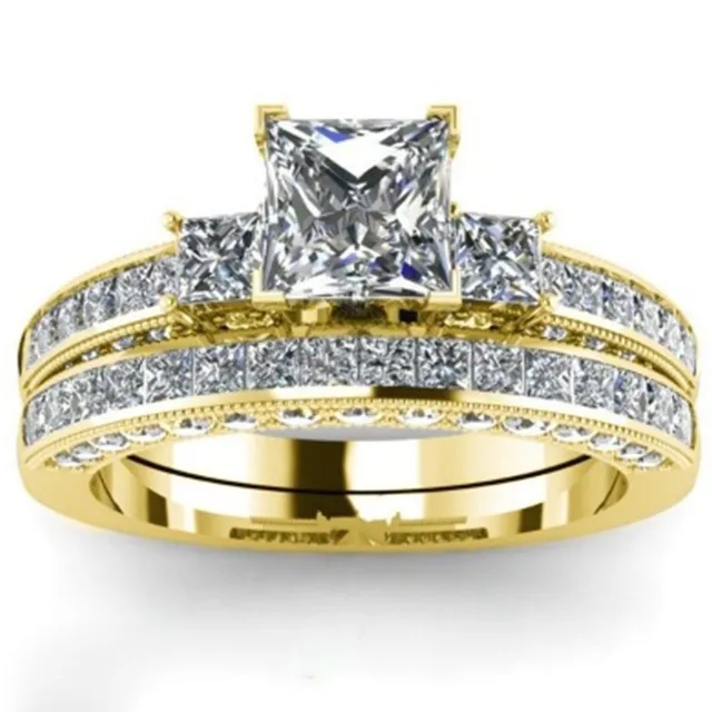 Mifeiya Luxury Wedding Engagement Lover's Ring Set Bling Iced Out Geometric AAA Cubic Zircon Crystal Ring for Couple Women Men CR6262gold