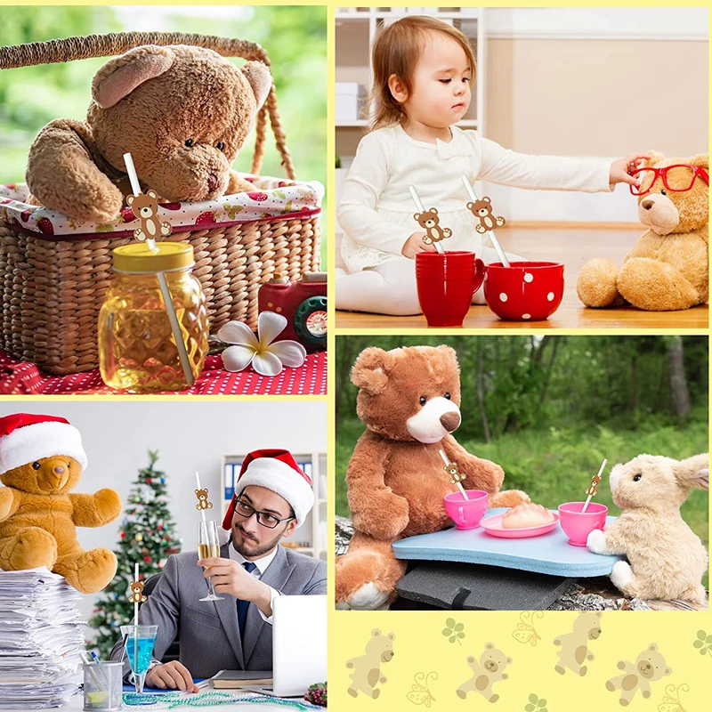 thumbnail image 4 of 10-30 pajitas de papel de oso marrón desechables para beber, suministros de decoración para fiestas de cumpleaños de niños y niñas, baby shower, 4 of 6