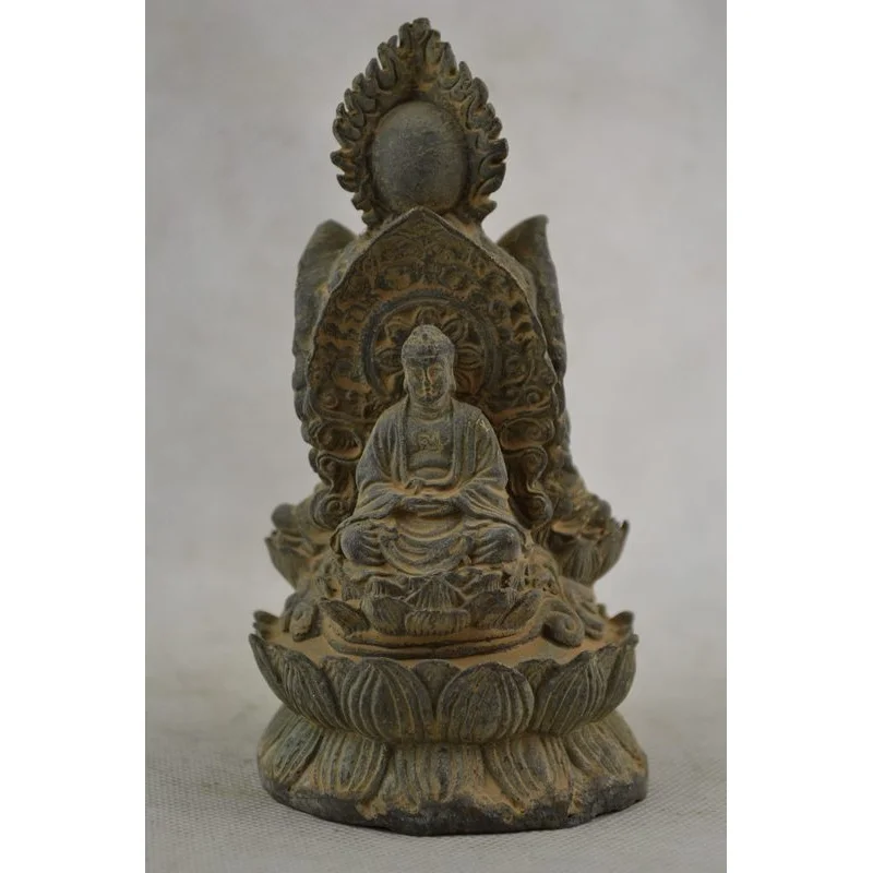 

Old Handwork Copper Carving 3 face Buddha Rare Exorcise Efficacious Big Statue