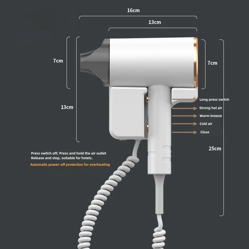 New Hotel And Hotel Hair Dryer 220V Wall Mounted High-Power Blue Light Negative Ion Hair Care Hair Dryer Without Punching Hole 6