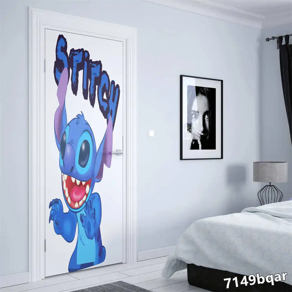 Disney Watercolor Lilo & Stitch Stitch Angel Door sticker Home Room Decoration Nursery Kids Room door decoration Wall Sticker HD wall stickers vinyl decal stickers