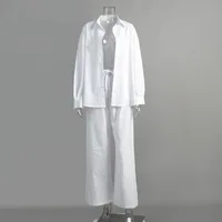 Ensemble chemise et pantalon en pur coton pour femmes, Europe et amérique, nouvelle chemise ample à manches longues, costume décontracté, printemps et été 2025 6