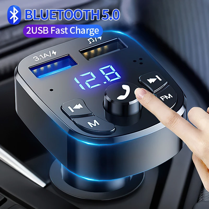차량용 FM 송신기, 블루투스 5.0, 무선 핸즈프리 키트, 듀얼 USB 차량용 충전기, 3.1A MP3 플레이어, TF 카드, U 디스크, AUX 자동 FM 변조기