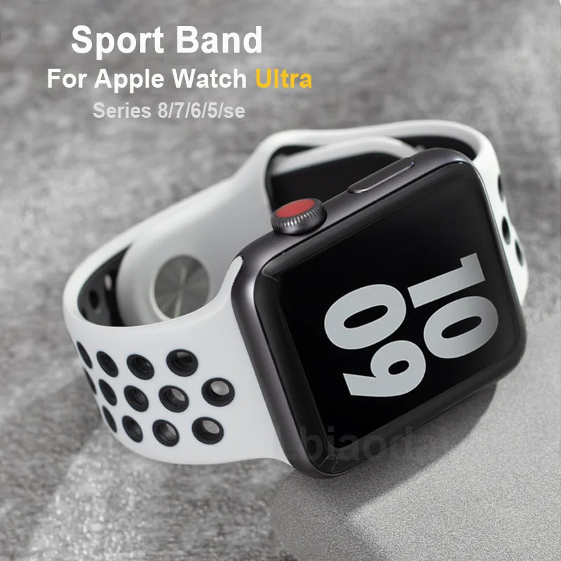 Silicone Bracelet For Apple Watch band 44mm 45mm 41mm 40mm 42mm 38mm correa  sport band iWatch series 3 6 SE 7 8 ultra 49mm Band