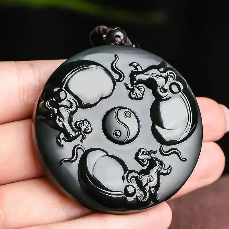 

Natural A hetian jade hand carved black jade bull green jade pendant unique design jadeite jade necklace men jewelry