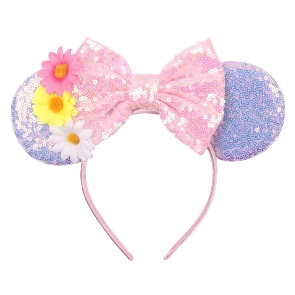 Children Headband Girls Mouse Ear Sequins Hair Accessories Baby Kids Christmas Jasmine Rapunzel Elsa Clover Hair Band 3