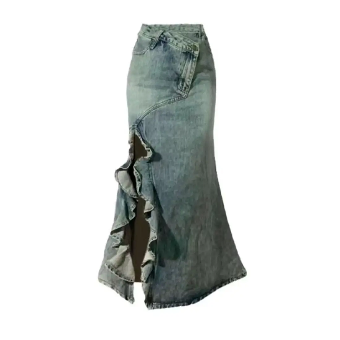 

Midi Long Denim Skirt Midi Long High Waist Slim Old Wave Split Summer 2024