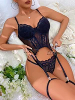 Women's Floral Lace Garter Lingerie Set with Choker - Image 4