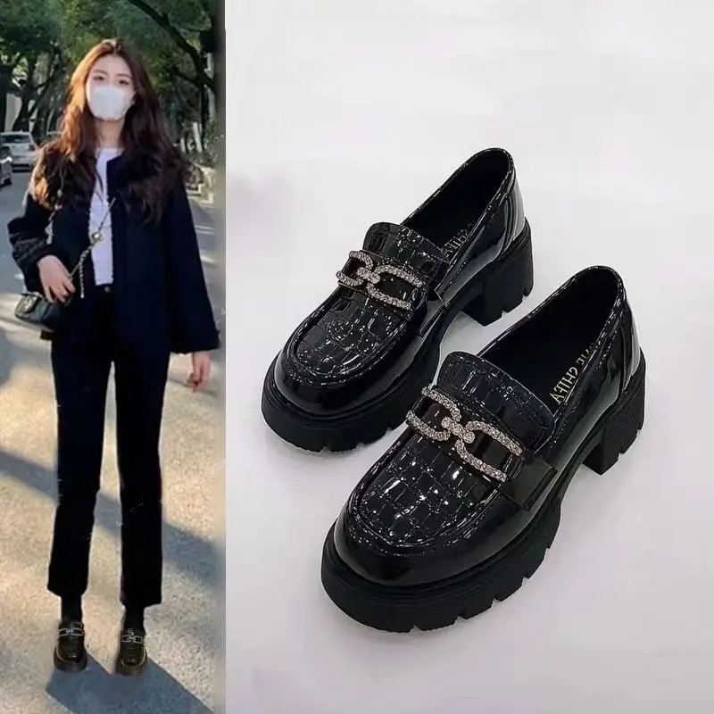 Woman Pumps Loafers Cute Kawaii Platform Shoes For Women Fashion Leather Casual Block Heel Round Toe Chunky Heels Popular Shoe A 2