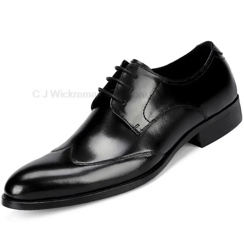 

Black Brown Derby Men Dress Shoes Fashion Style Man Shoe Office Designer Lace-Up Genuine Leather Party Business Mens Shoes
