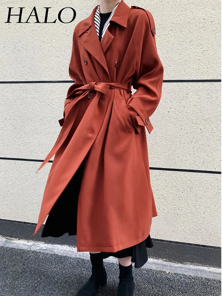 

HALO Temperament Casual Drape Collar Button Knee Length Trench Coat For Women's 2024 Spring And Autumn New Minimalist Style