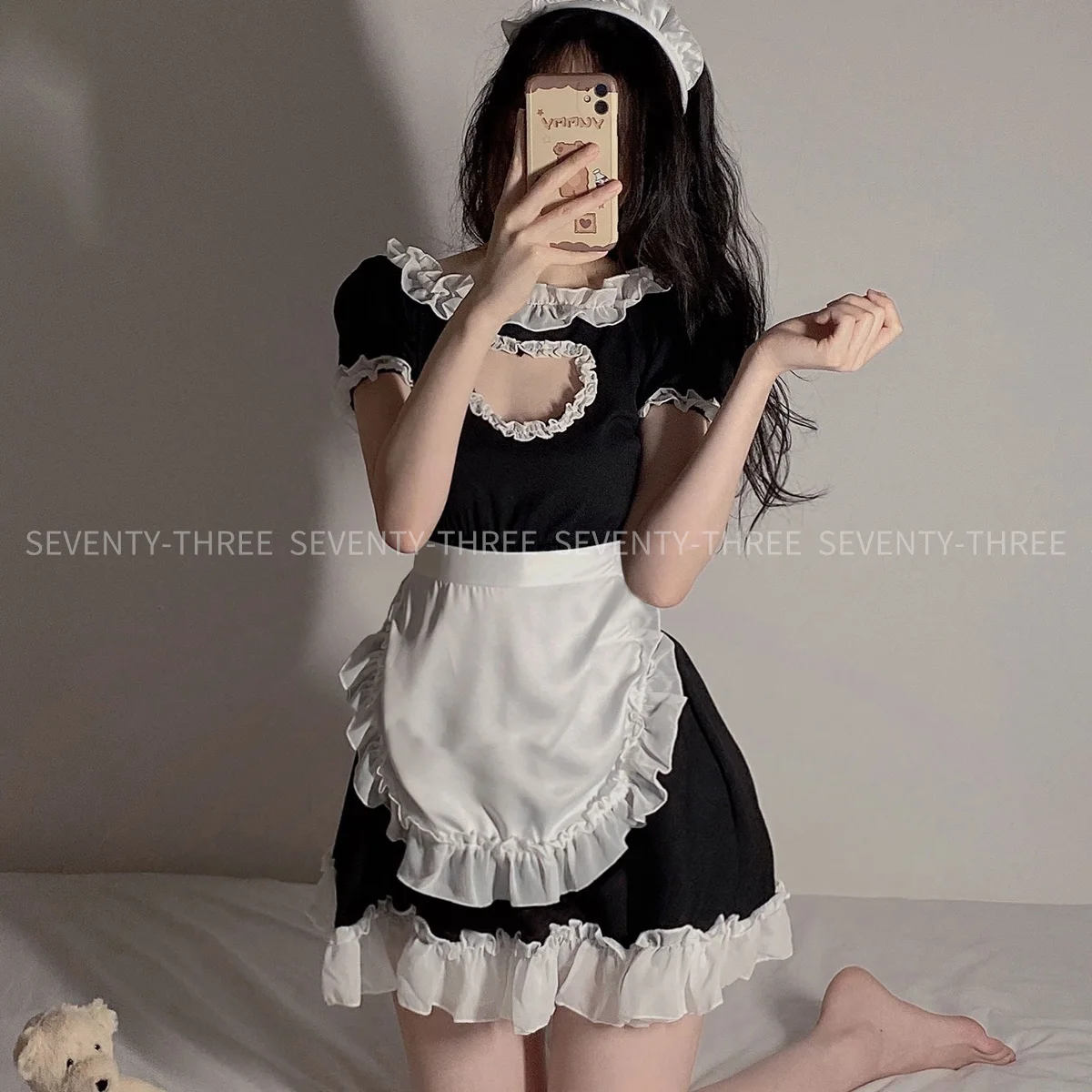 

Cute Love Hollow Out Soft Girl Maid Suit Tutu Ruffles Apron Short Sleeve Open Chest Uniform Dress Anime Cosplay Costume Women