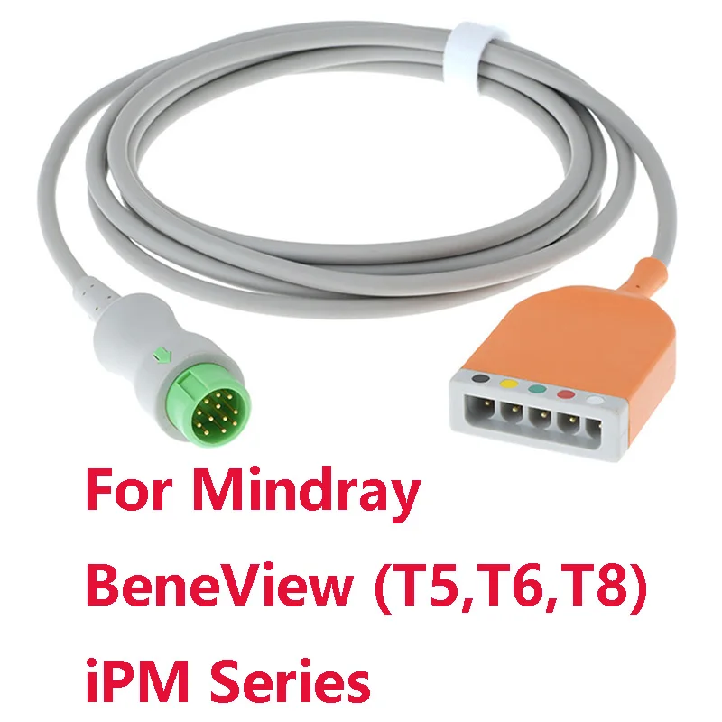 

Compatible With 12Pin Mindray BeneView T5 T6 T8/iPM Series Monitor Or Defibrillation 5-Lead ECG EKG Trunk Cable,1KΩ Resistance.