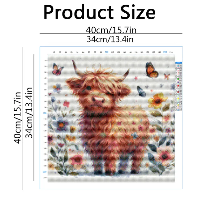 Broderie complète de fleur de cale d'animal de vache, point de croix, bricolage, toile imprimée, papillon, décor à la maison unique, 11CT 2