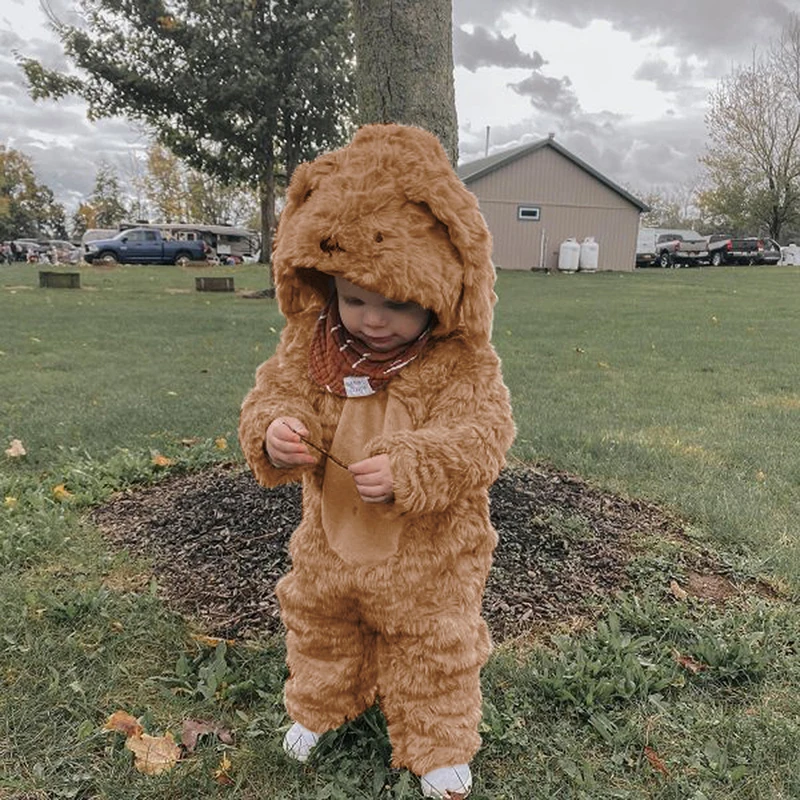 Cute Puppy Halloween Costume Adorable Hooded Jumpsuit with Plush Ears and Socks for Baby Dogs