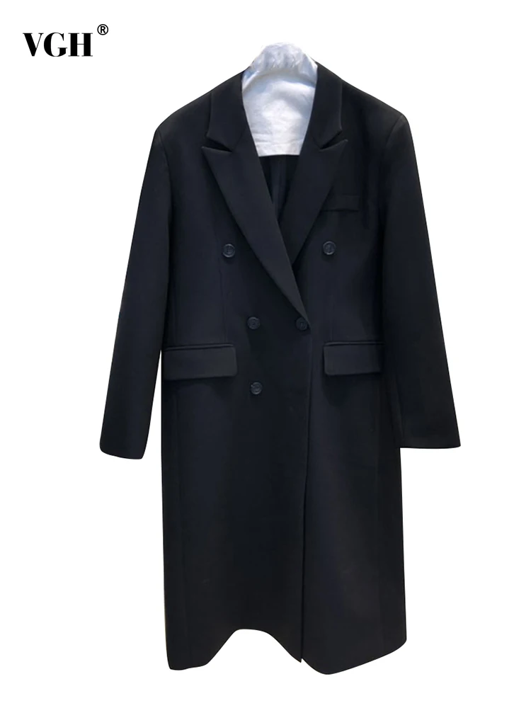 

VGH Solid Patchwork Double Breasted Casual Blazer For Women Notched Collar Long Sleeve Loose Minimalist Blazers Female Fashion
