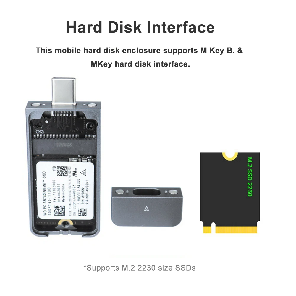 M.2 NVMe 2230 SSD 인클로저 SSD 케이스 어댑터 M.2 M 키 외장 하드 디스크 박스 10Gbps USB3.2 Gen2 USB 타입-C USB A (M2 2230용)