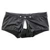 PU Leather Men's Boxer Shorts Sexy Big Penis Pouch Gay Underwear Low Waist Buttons Back Open Erotic Boxers Hollow Out Underpants 6