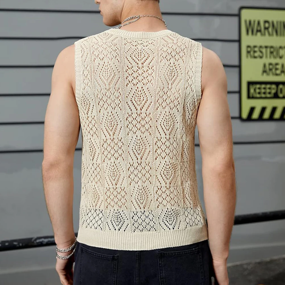 Description Picture 6 of itemStreetwear Vest Fashion Hollow Out Mesh Knitted Tanks Men Polyester S-2XL Streetwear Summer Sleeveless Tank Top