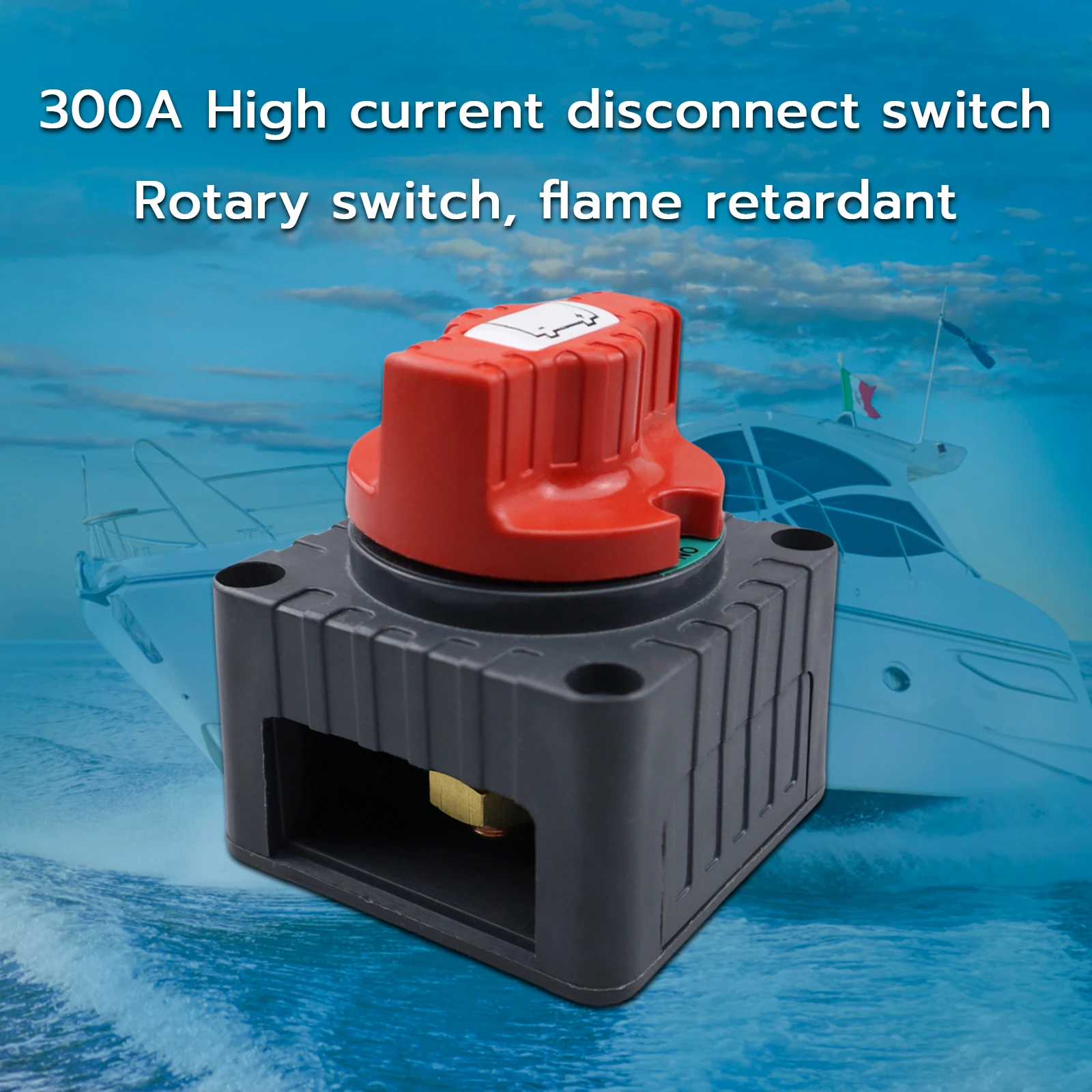 

RV Boat Disconnect Switch DC 12-24V 300A High Current Rotary Switch, Copper Terminal with Heat Shrink Tube for Power System