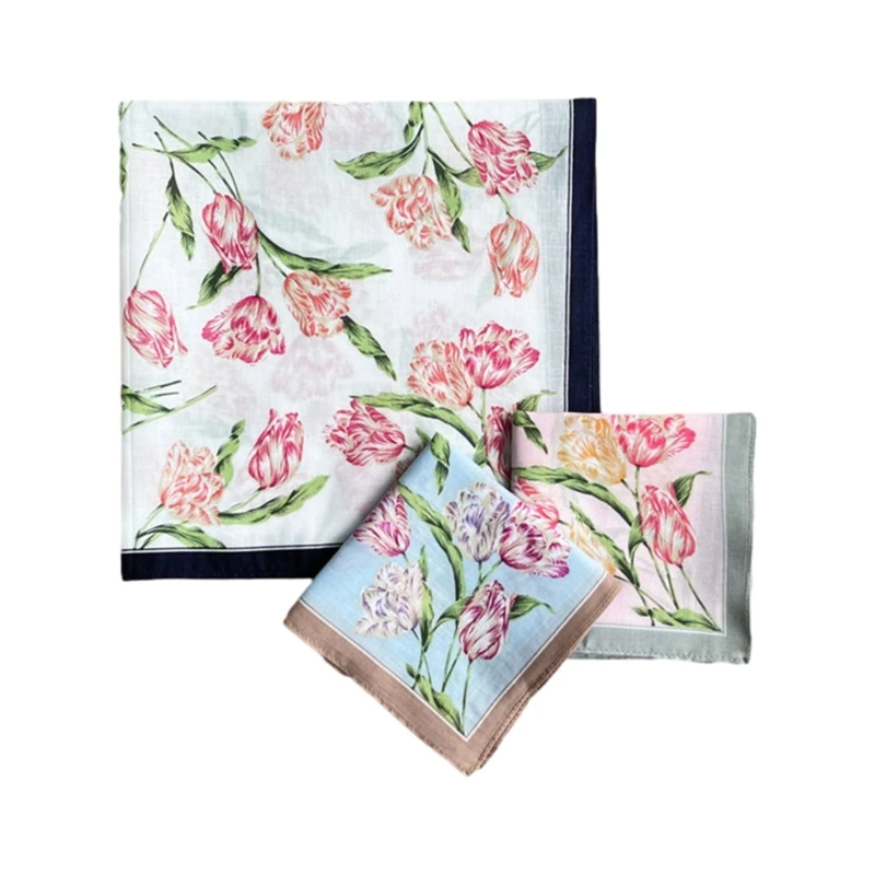 

45x45cm Girls Women Printed Handkerchiefs Colorful Hankies Pocket Floral Pattern Square Hijab Handkerchiefs for Woman