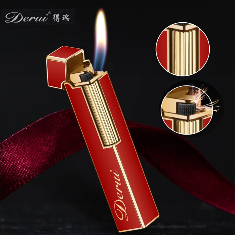 

Derui Metal Vintage Grinding Wheel Inflatable Lighter Mini High end High end Side Sliding Open Fire Lighter Smoking Gift