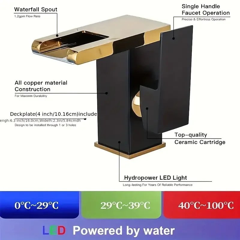 Thermal Discoloration Waterfall Water Fine Copper Casting Matte White Baking Paint Dual Control of Heat and Cold TRI-COLOR TEMPE