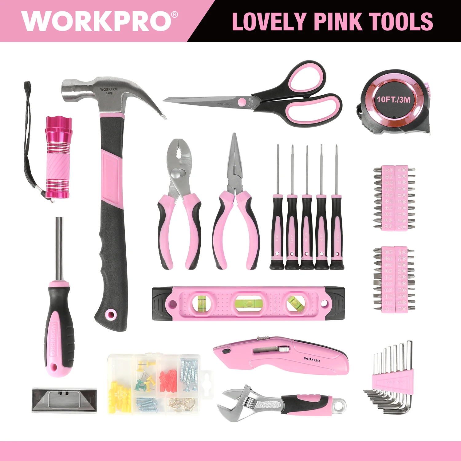 WORKPRO 75PCS Household Tool Set Pink Home Tools Precision