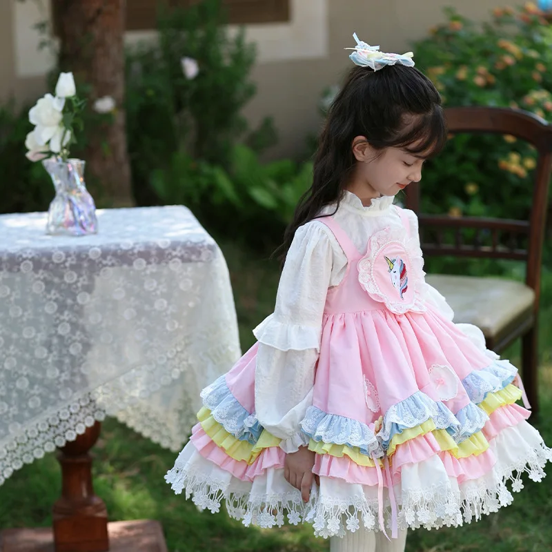 New children's clothing cute pink dress two-piece set for children's Lolita princess dress birthday party evening