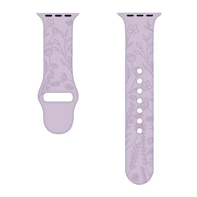 Sport Strap for Apple Watchband 44mm 40mm 38mm 42mm 41mm 45mm Printed Silicone Bracelet for iwatch series 7 6 5 4 3SE watch band flower-purple