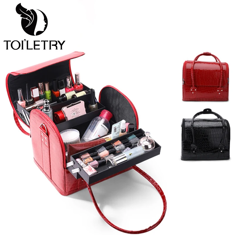 Toiletry Professional Cosmetic Bag For Makeup Artist PU Leather Large